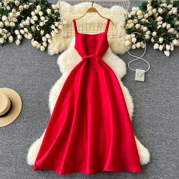 A line Straps Red Holiday Dresses Midi Length Women's Dress SD1271